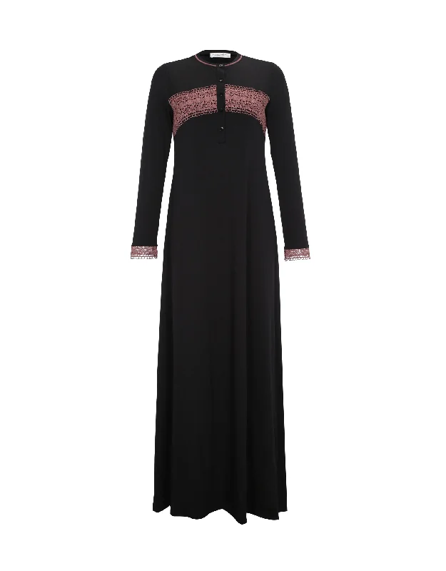Men's robes with multiple pockets for convenienceButton Nightgown with Contrast Scallop Lace Black Mocha