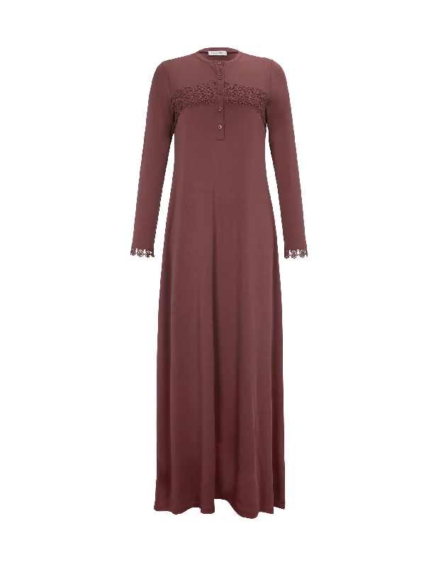Jacquard - patterned men's robes for a stylish appearanceButton Nightgown with Tonal Lace Mocha Jacquard - patterned men's robes for a stylish appearanceButton Nightgown with Tonal Lace Mocha