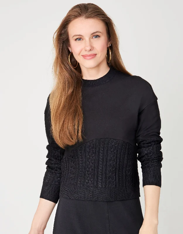 Men's robes made from sustainable materialsCactus® French Terry and Cable Knit Combo Sweatshirt Black