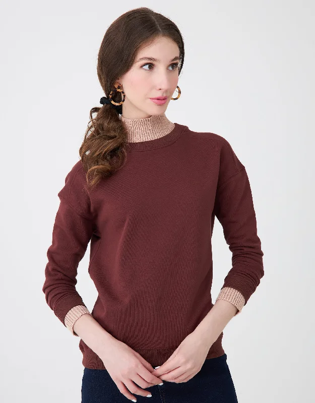 Waffle - weave men's robes for a textured feelCactus® French Terry Mock Layered Sweatshirt Burgundy with Pink