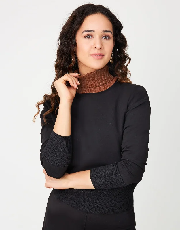 Waffle - weave men's robes for a textured feelCactus® French Terry Sweatshirt with Soft Rib Knit Turtle Neck Luggage