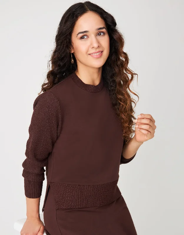 Men's robes with a satin trim for added sophisticationCactus® French Terry Split Rib Sweatshirt with Knit Sleeves Brown