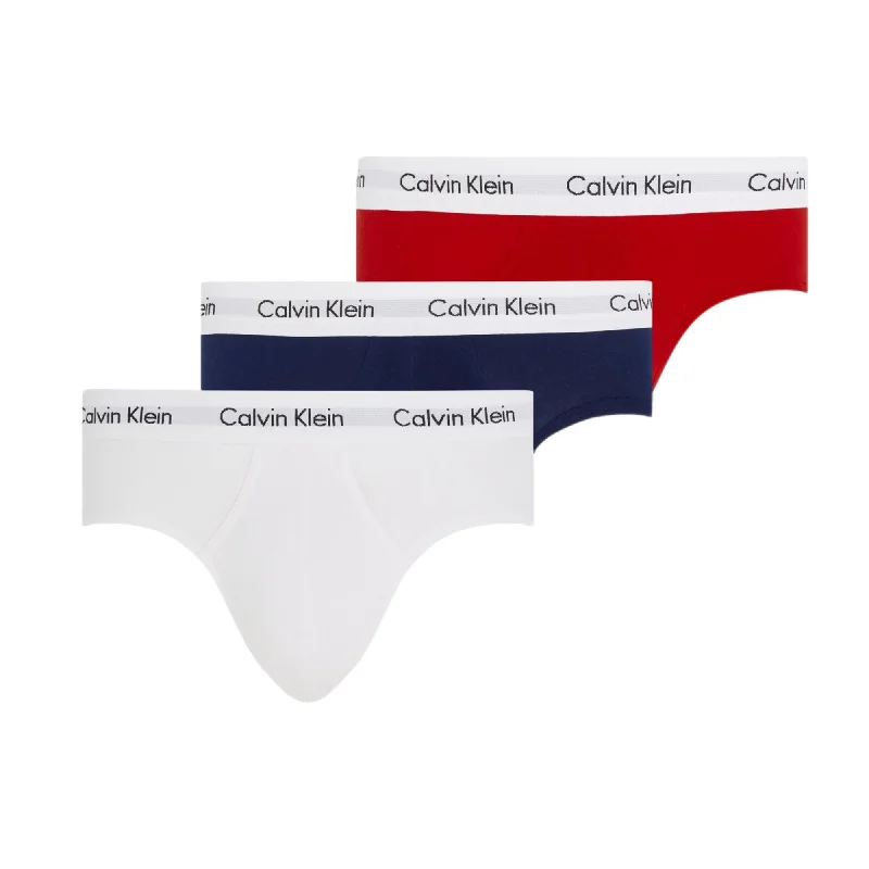 Silky men's briefs for a luxurious feelCalvin Klein Cotton Stretch Hip Brief 3 Pack - White / Red / Blue Silky men's briefs for a luxurious feelCalvin Klein Cotton Stretch Hip Brief 3 Pack - White / Red / Blue