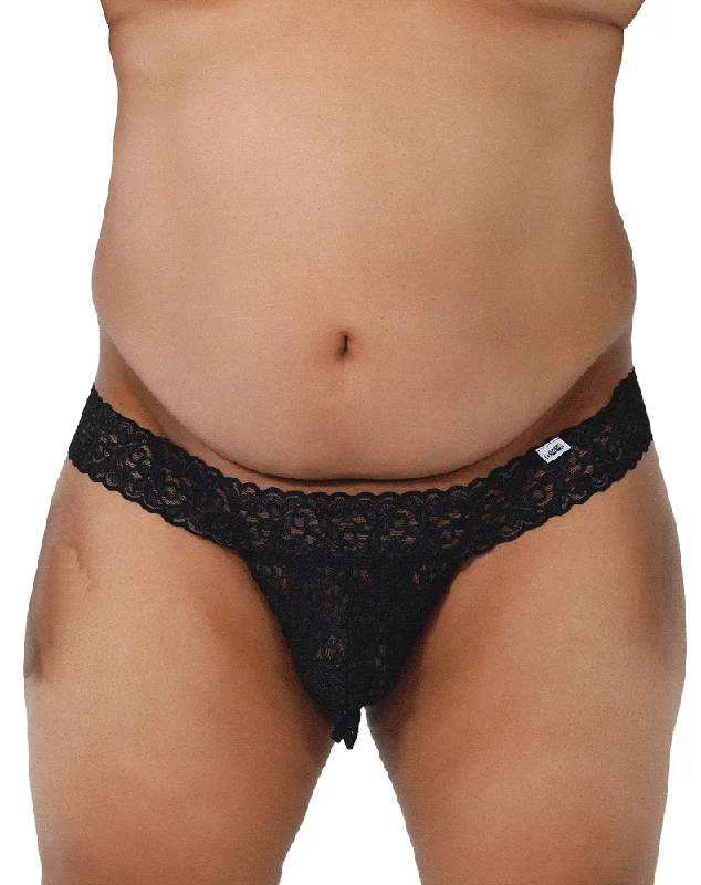 Leather men's thongs for a fetish lookCandyman 99315x  Peek A Boo Lace Thongs Black