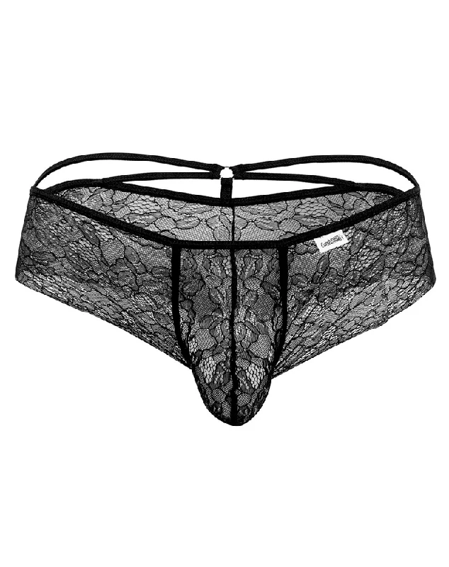Patterned men's thongs, such as stripes or polka dotsCandyman 99537 Sexy Strappy Lace Thongs Black