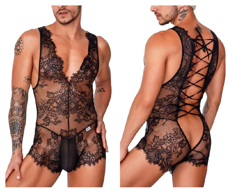 Compression men's boxer briefs for muscle supportCandyMan 99743 Lace Bodysuit Color Black