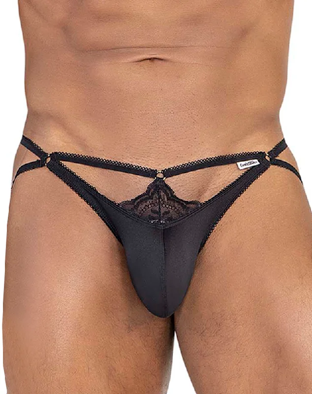 Solid - color men's thongs in simple huesCandyman 99770 Lace Jock Thongs Black