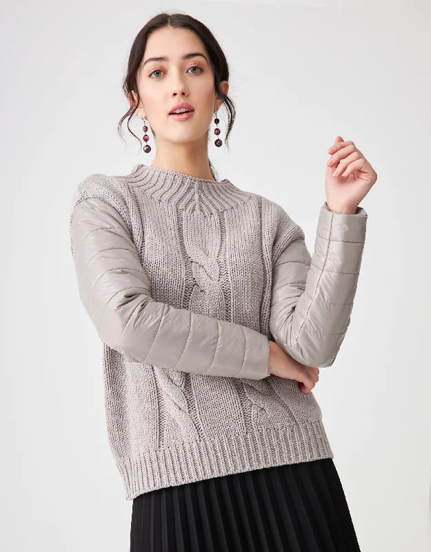 Short - style men's robes for a modern lookChunky Knit Cabled Sweater with Puffer Sleeves Stone Short - style men's robes for a modern lookChunky Knit Cabled Sweater with Puffer Sleeves Stone