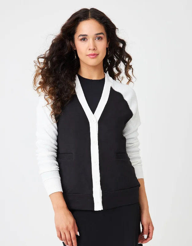 Tie - waist men's robes for a customizable fitColor Block Button Cardigan with Pockets