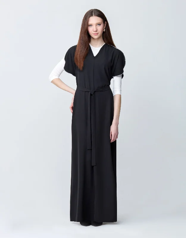 Lightweight men's robes for summer loungingContrast Stitched Petal Sleeve Maxi Dress Shabbos Jumper with Tie Belt Black Lightweight men's robes for summer loungingContrast Stitched Petal Sleeve Maxi Dress Shabbos Jumper with Tie Belt Black