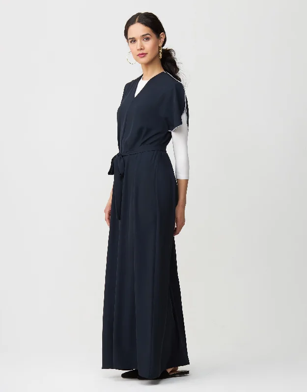 Men's robes with a satin trim for added sophisticationContrast Stitched Petal Sleeve Maxi Dress Shabbos Jumper with Tie Belt Navy Men's robes with a satin trim for added sophisticationContrast Stitched Petal Sleeve Maxi Dress Shabbos Jumper with Tie Belt Navy