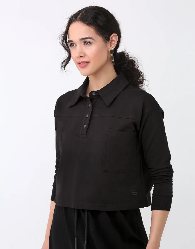 Men's robes made from sustainable materialsFrench Terry Cropped Button Collar Top With Back Pleat Black Men's robes made from sustainable materialsFrench Terry Cropped Button Collar Top With Back Pleat Black