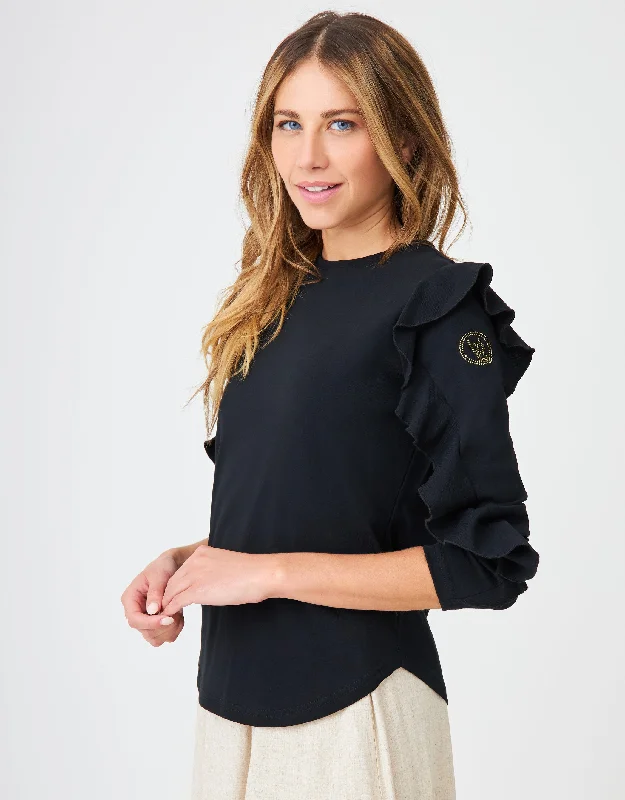 Cotton men's robes with a classic shawl collarCrew Tee with Sleeve Ruffle and Gold Jewel Logo Black Cotton men's robes with a classic shawl collarCrew Tee with Sleeve Ruffle and Gold Jewel Logo Black