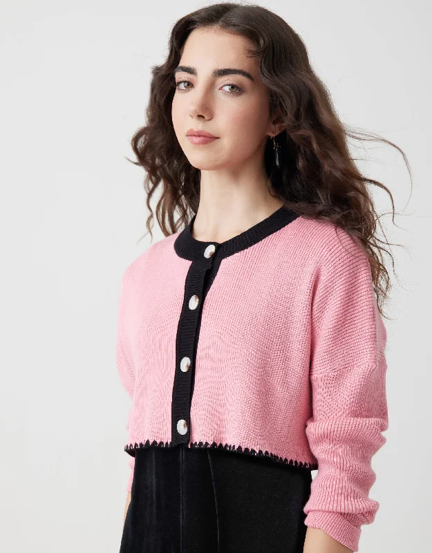 Men's robes with a hidden button closureCropped Button Cardigan with Picot Trim Pink - MUST BE PURCHASED WITH MAXI Men's robes with a hidden button closureCropped Button Cardigan with Picot Trim Pink - MUST BE PURCHASED WITH MAXI