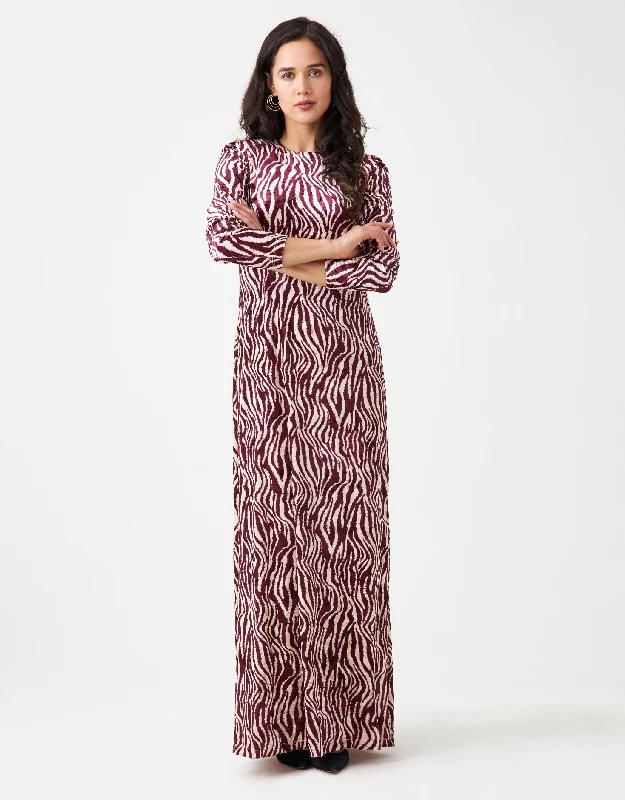 Cotton men's robes with a classic shawl collarCrushed Velour Maxi Dress Shabbos Robe Cranberry Zebra