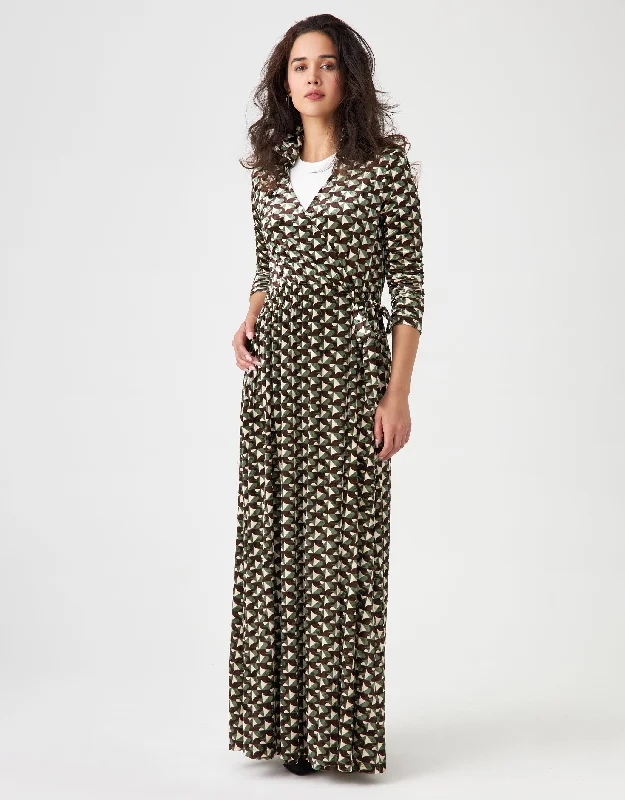 Short - style men's robes for a modern lookCrushed Velvet Mock Wrap Maxi Dress Shabbos Robe with Collar and Tie Brown Multi