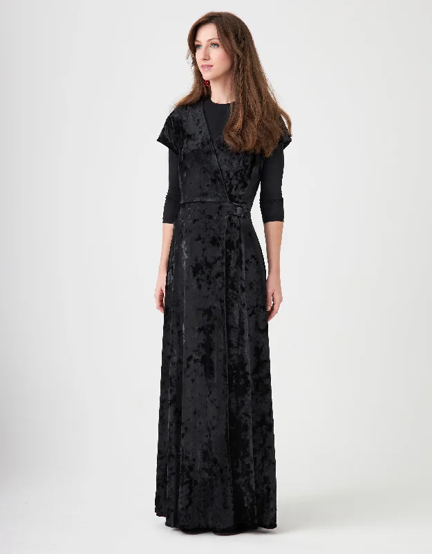 Water - resistant men's robes for post - shower useCrushed Velvet Mock Wrap Maxi Jumper Shabbos Robe with Side Button Black Water - resistant men's robes for post - shower useCrushed Velvet Mock Wrap Maxi Jumper Shabbos Robe with Side Button Black