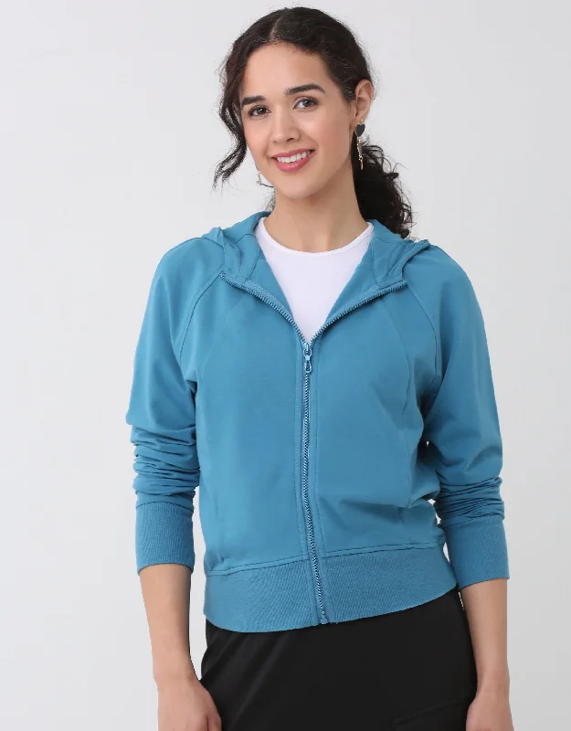 Men's robes with multiple pockets for convenienceCurve Seam Dolman Zippered Hoodie Teal