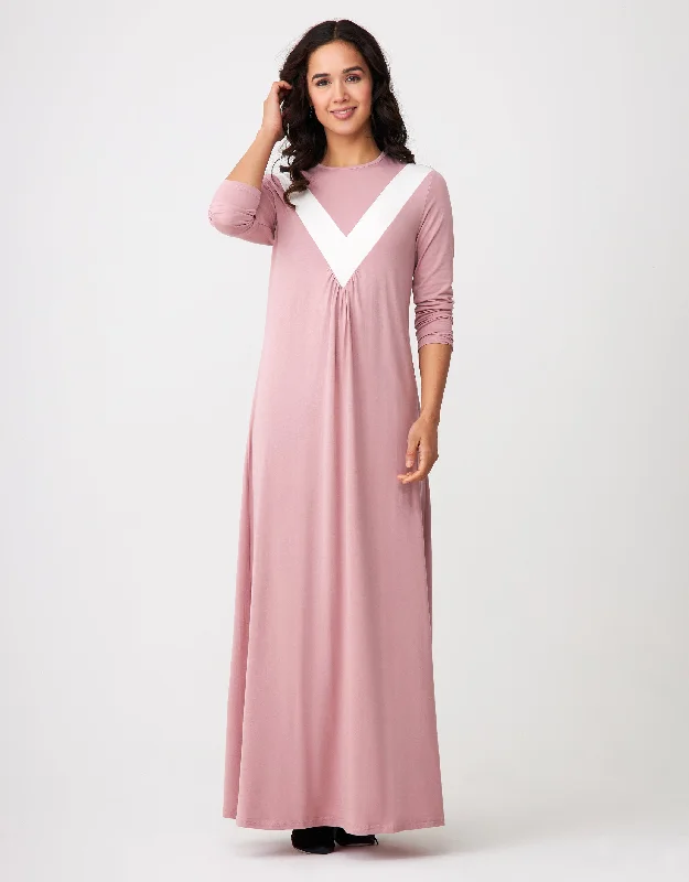 Cotton men's robes with a classic shawl collarDeep V Color Block Nightgown Soft Pink Cotton men's robes with a classic shawl collarDeep V Color Block Nightgown Soft Pink