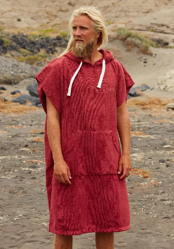 Men's robes with a satin trim for added sophisticationEssential Poncho Towel Changing Robe - Rhubarb Red Men's robes with a satin trim for added sophisticationEssential Poncho Towel Changing Robe - Rhubarb Red