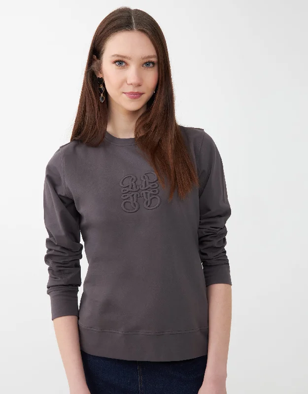 Short - style men's robes for a modern lookFrench Terry Stretch Crew Top with Corded Logo Motif Gray Short - style men's robes for a modern lookFrench Terry Stretch Crew Top with Corded Logo Motif Gray