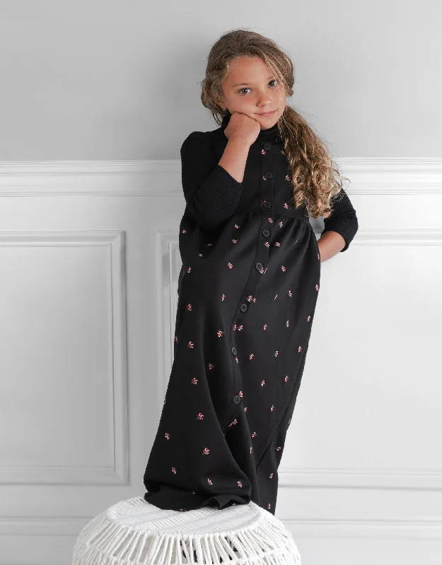Short - style men's robes for a modern lookGirls Jersey Button Down Floral Embroidered Maxi Jumper Shabbos Robe with Straps