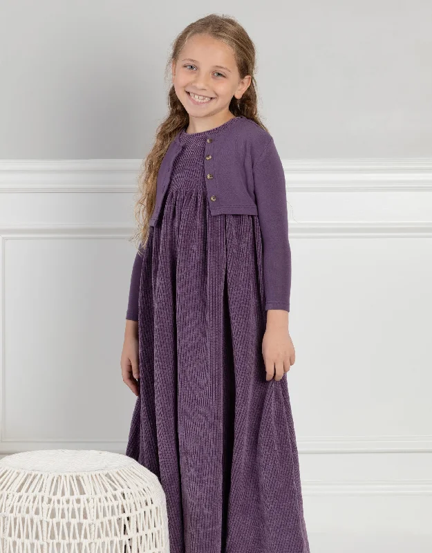 Loungewear - style men's robes for casual daysGirls Corduroy Maxi Dress Shabbos Jumper and Matching Cardigan Set Purple