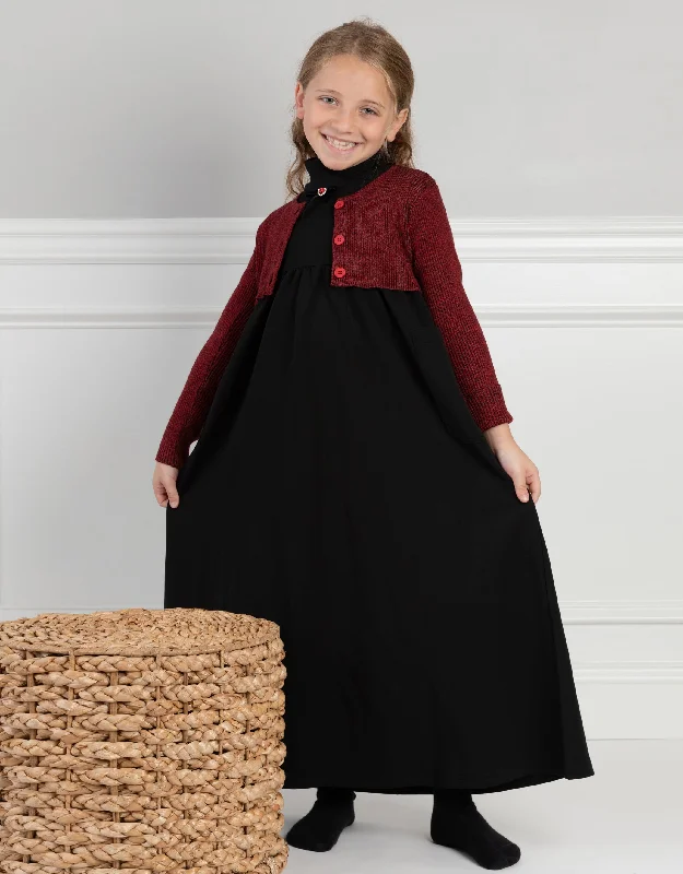Cotton men's robes with a classic shawl collarGirls Maxi Dress Shabbos Robe with Turtleneck and Jewel Bow Accessory Black Cotton men's robes with a classic shawl collarGirls Maxi Dress Shabbos Robe with Turtleneck and Jewel Bow Accessory Black