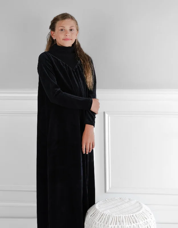 Waffle - weave men's robes for a textured feelGirls Velour Maxi Dress Shabbos Robe with Chunky Turtle Neck