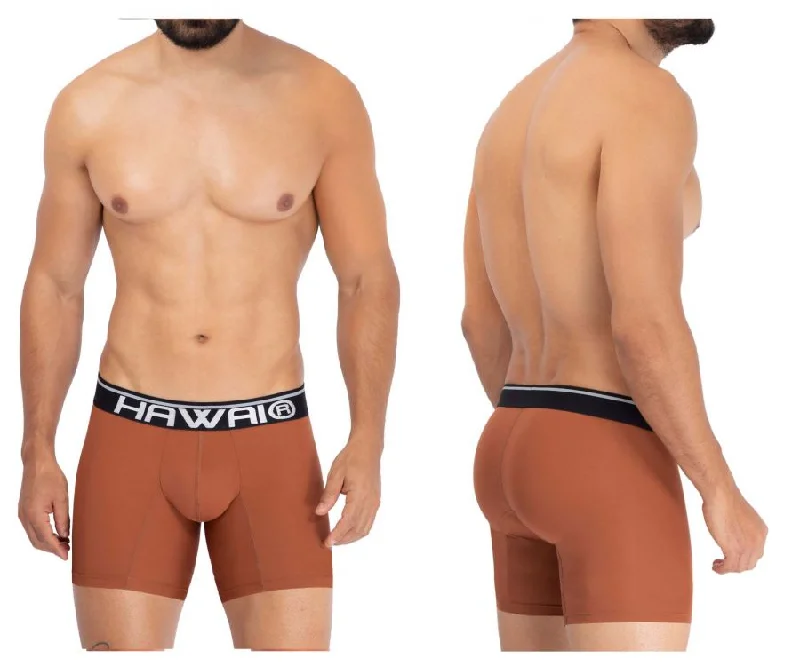 Anti - odor men's boxer briefs for long - lasting freshnessHAWAI 42171 Solid Microfiber Trunks Color Amber