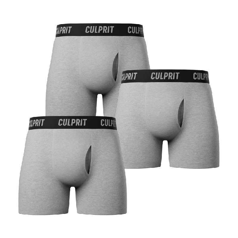 Thermal men's boxer briefs for cold weatherHeather Grey Boxer Briefs w/ Fly 3-Pack🌪️ Thermal men's boxer briefs for cold weatherHeather Grey Boxer Briefs w/ Fly 3-Pack🌪️