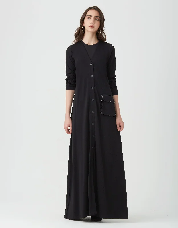 Hooded men's robes for extra warmth and comfortJersey Button Down Vneck Maxi Dress Shabbos Robe with Contrast Stitched Cargo Pocket Black Hooded men's robes for extra warmth and comfortJersey Button Down Vneck Maxi Dress Shabbos Robe with Contrast Stitched Cargo Pocket Black