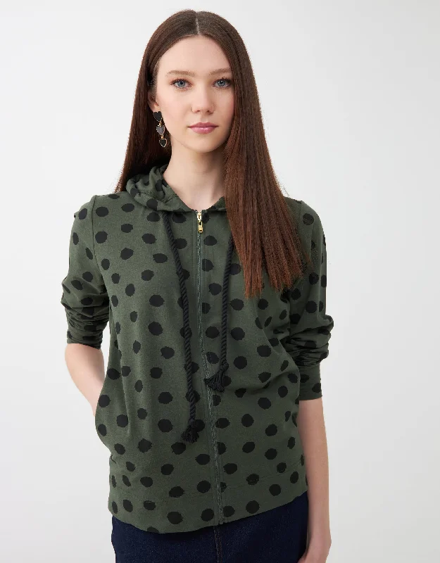 Men's robes with multiple pockets for convenienceJersey Zippered Hoodie with Rope Cord Green with Black Dots Men's robes with multiple pockets for convenienceJersey Zippered Hoodie with Rope Cord Green with Black Dots