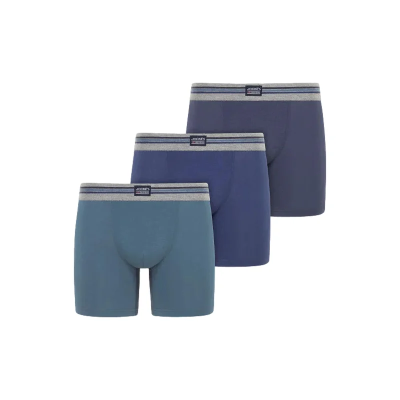 Men's trunks with a contoured pouch designJockey Cotton Stretch Boxer Trunk 3 Pack - Blue Mix Men's trunks with a contoured pouch designJockey Cotton Stretch Boxer Trunk 3 Pack - Blue Mix