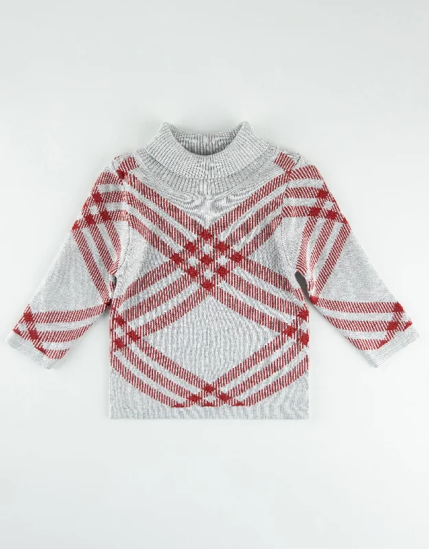 Cotton men's robes with a classic shawl collarKids Intarsia Knit Plaid Sweater Gray Cinnamon - MUST BE PURCHASED WITH MAXI