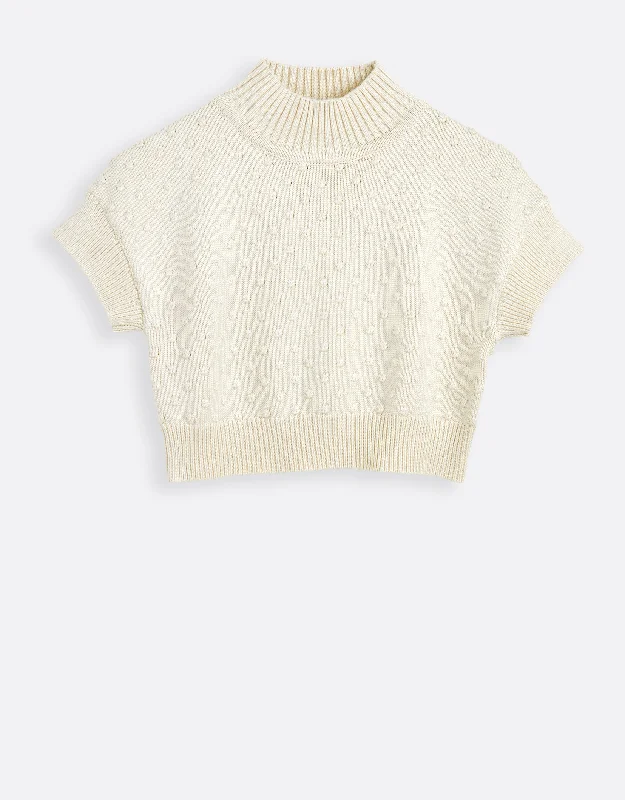Short - style men's robes for a modern lookKids Popcorn Knit Mock Neck Vest Ivory