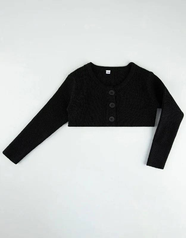 Fleece men's robes for cozy winter nights at homeKids Rib Knit Cropped Button Cardigan Black - MUST BE PURCHASED WITH MAXI