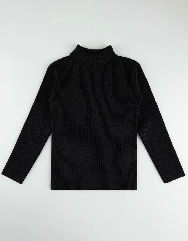 Cotton men's robes with a classic shawl collarKids Rib Knit Turtle Neck Sweater Black