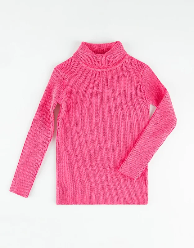 Beach - themed men's robes for a vacation vibeKids Rib Knit Turtle Neck Sweater Bright Pink - MUST BE PURCHASED WITH MAXI