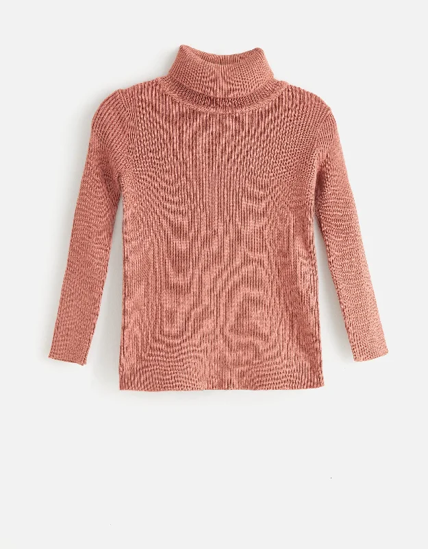 Fleece men's robes for cozy winter nights at homeKids Rib Knit Turtle Neck Sweater Salmon