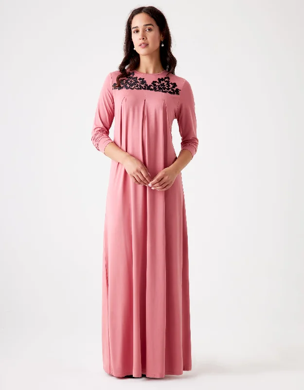Tie - waist men's robes for a customizable fitPull On Lace Trimmed Pleated Nightgown Pink
