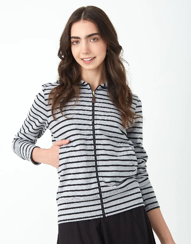 Water - resistant men's robes for post - shower useLight French Terry Striped Kanga Zip Hoodie Heather Gray Black