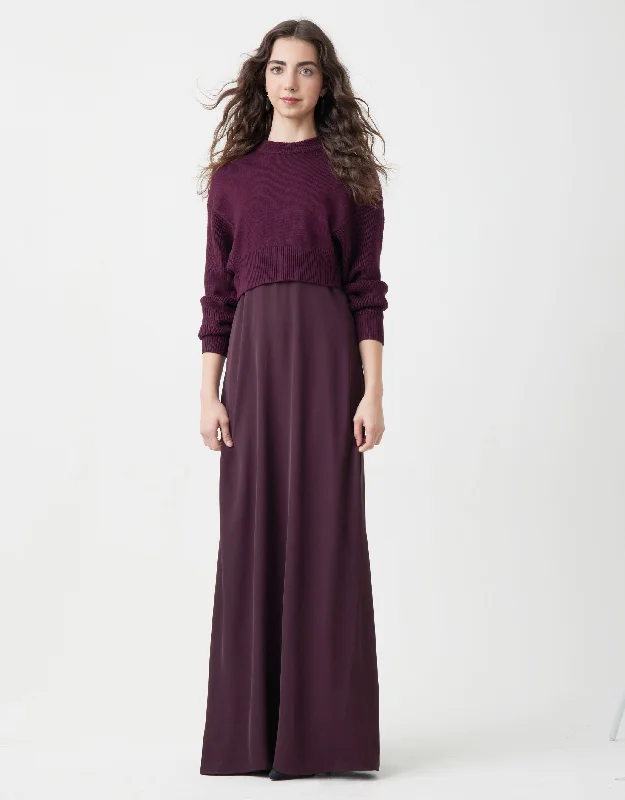 Hooded men's robes for extra warmth and comfortLined Crepe Sleeveless Maxi Crew Dress Shabbos Robe With Shaker Sweater Plum