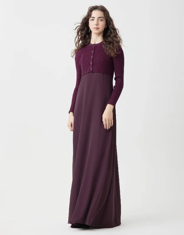 Monogrammed men's robes as a personalized giftLined Crepe Sleeveless Maxi Shirt Dress Shabbos Robe With Ribbed Cardi Plum