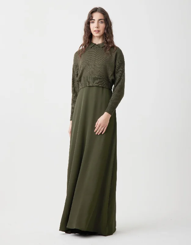 Monogrammed men's robes as a personalized giftLined Crepe Sleeveless Maxi Shirt Dress Shabbos Robe With Shaker Sweater Olive