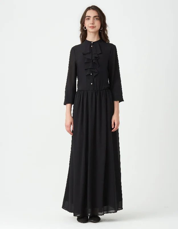 Cotton men's robes with a classic shawl collarLined Organza Maxi Dress Shabbos Robes with Pearl Buttons and Ruffle Black Cotton men's robes with a classic shawl collarLined Organza Maxi Dress Shabbos Robes with Pearl Buttons and Ruffle Black