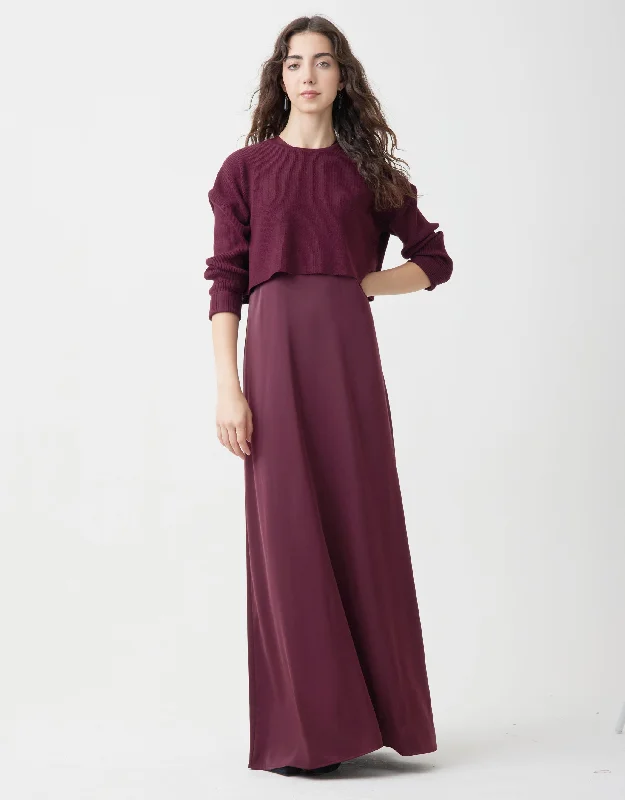 Jacquard - patterned men's robes for a stylish appearanceLined Satin Sleeveless Maxi Crew Dress Shabbos Robe With Crop Top Wine