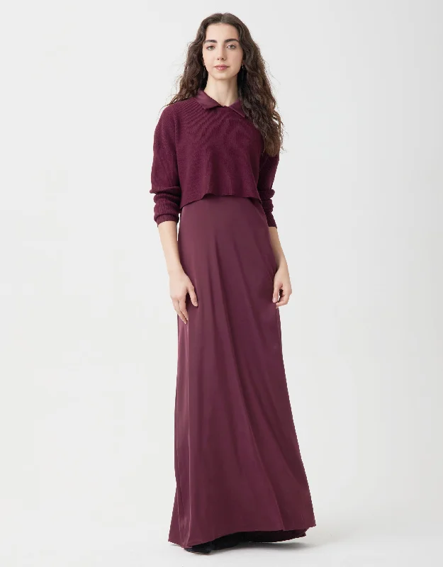 Men's robes with a satin trim for added sophisticationLined Satin Sleeveless Maxi Shirt Dress Shabbos Robe With Crop Top Wine