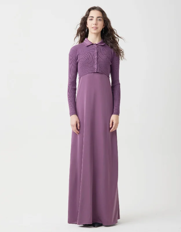 Fleece men's robes for cozy winter nights at homeLined Satin Sleeveless Maxi Shirt Dress Shabbos Robe With Ribbed Cardi Lavender