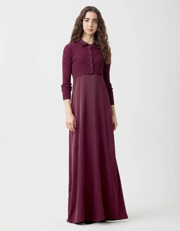 Beach - themed men's robes for a vacation vibeLined Satin Sleeveless Maxi Shirt Dress Shabbos Robe With Ribbed Cardi Wine